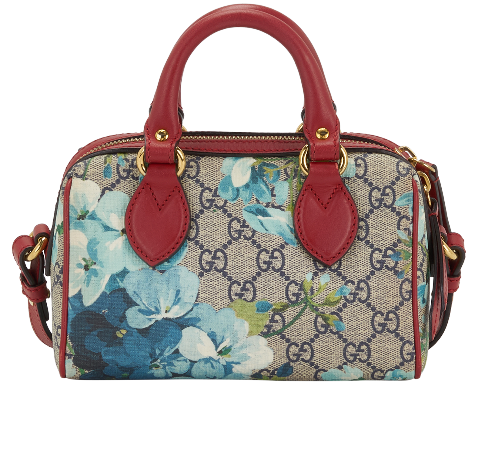 Blooms Mini Boston, &pound;595, Handbags, Blue/Red, Canvas/Leather, Back view